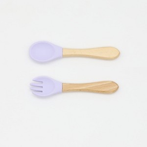 MyKids-USA Baby Food Grade Wooden Handles Silicone Spoon Fork Cutlery - 1 of 4