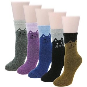 Wrapables Women's Thick Winter Warm Cat Print Wool Socks (Set of 5) - 1 of 4