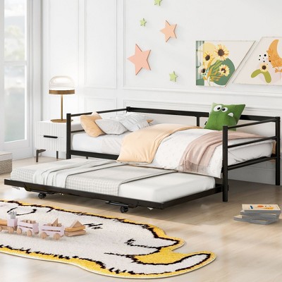 NicBex Metal Twin Size Daybed with Adjustable Trundle,Pop Up Trundle for Bedroom,Living Room,Apartment,Black