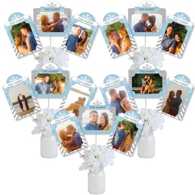 Big Dot of Happiness Winter Wonderland - Snowflake Holiday Party and Winter Wedding Picture Centerpiece Sticks - Photo Table Toppers - 15 Pieces