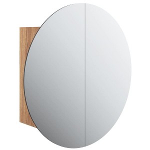 vidaXL Cabinet Bathroom Wall Vanity Mirror Cabinet with Round Mirror and LED - Brown 18.5" x 18.5" x 6.9" - 1 of 4