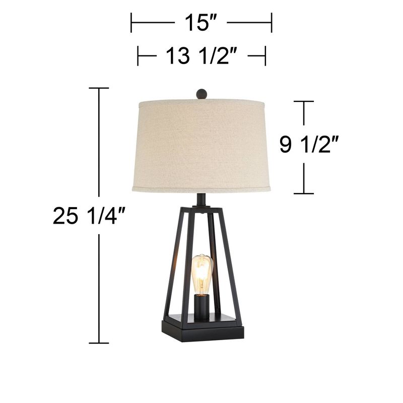 Franklin Iron Works Kacey Industrial Table Lamps 25 1/4" High Set of 2 Dark Metal with USB LED Nightlight Oatmeal Shade for Bedroom Living Room Desk, 5 of 11