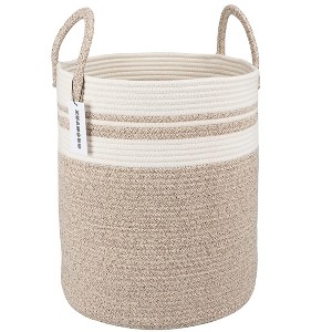 Aoibox Large Cotton Rope Laundry Hamper Woven Storage Basket Brown and White for Clothes Blankets Toys Towels Pillow Nursery - 1 of 4