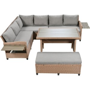 Modern Woven Rope Sofa Set �C 5-Piece Sectional with Glass Table - 1 of 4