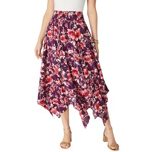 Roaman's Women's Plus Size Petite Handkerchief Hem Skirt - 1 of 4