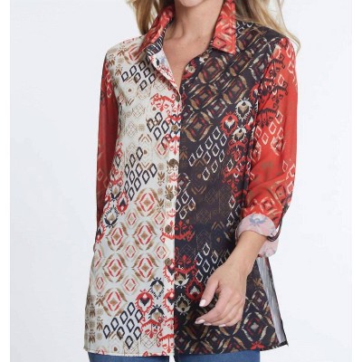 Women's Roll Tab Cuffed Long Sleeve Button Front Shirt - Multiples