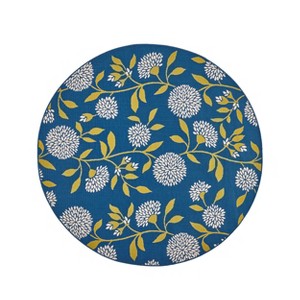 GDFStudio Poconos Outdoor Floral 7'10" Round Area Rug, Blue/Green - 1 of 4