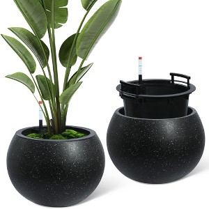 11.3" H x 13.4"Diameter Self-Watering Indoor Plant Pots with Built-in Drainage Set of 2 with 10" Pot Opening, Black - 1 of 4