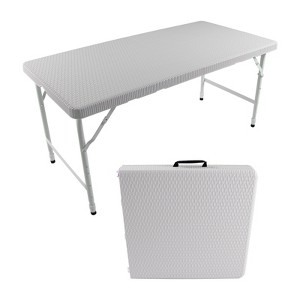 VYNXARIA 4ft Rattan Folding Table for Indoor&Outdoor, Portable Foldable Table Rattan Plaited White - 1 of 4