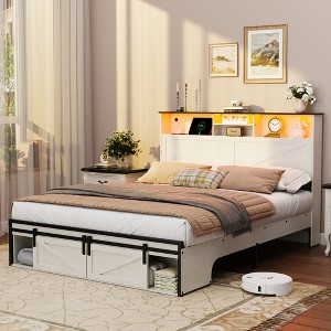 CIPACHO Brown Farmhouse Full Size Bed Frame with Storage Headboard Charging Station - 1 of 4