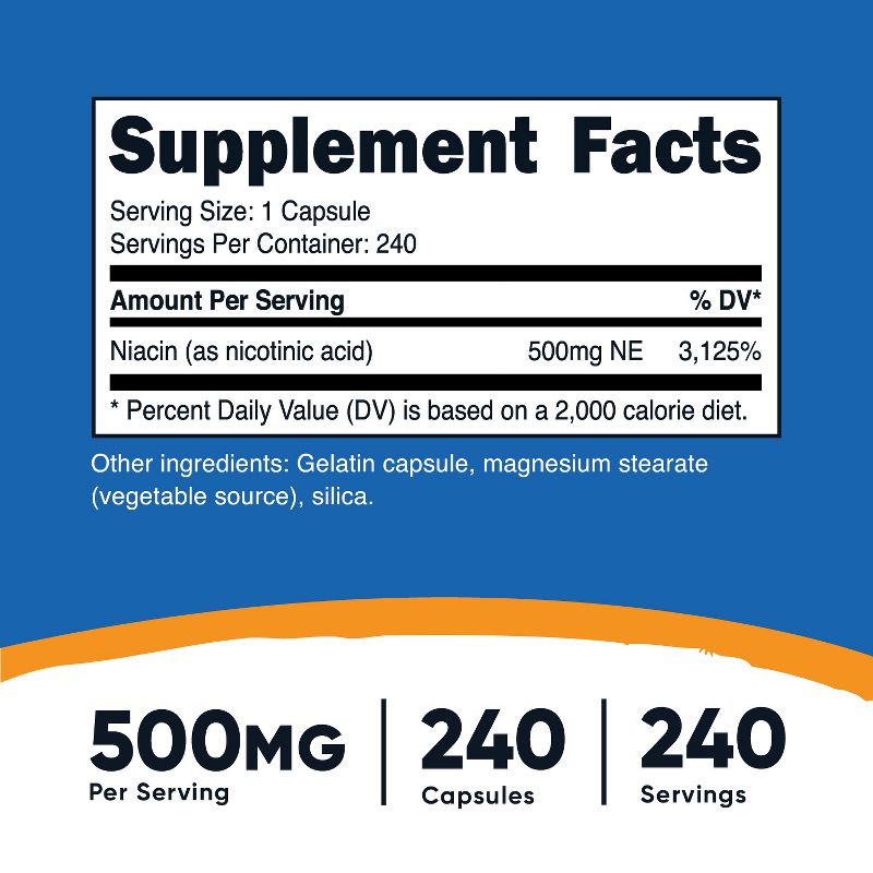 Nutricost Vitamin B3 (Niacin) Capsules (500 MG) (240 Capsules), 2 of 6