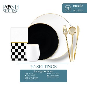 Posh Setting White, Black & Gold Disposable Plastic Party Bundle – Organic (30 Settings) - 1 of 2