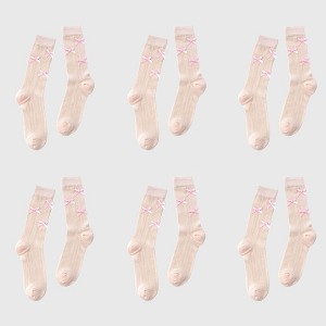 Anna-Kaci Women's 6pk Knee - High Socks with Bow Accents - 1 of 3