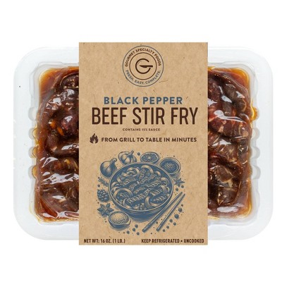 Gourmet Specialty Foods Black Pepper Beef Stir Fry Marinated Boneless - 1lb