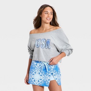 Women's Washed Jersey Off The Shoulder Cropped Long Sleeve Top