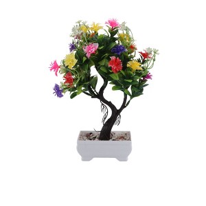 Unique Bargains Artificial Plants Rose-Adorned Welcome Pine Bonsai Plastic 3.94"x3.94"x10.63" 1 Pc - 1 of 4