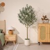 DR.Planzen 6/7/8FT Single-Trunk Artificial Olive Tree in White Oval Planter, Slim Faux Tree Fake Olive Plant for Indoor/Outdoor Home Decor - 2 of 4