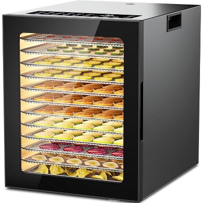 Teendow 12-Trays Food Dehydrator, Stainless Steel Food Dryer for Kitchen, 850W Dehydrators for Fruit, Meats and Vegetable, 10 Presets, Timer, Black