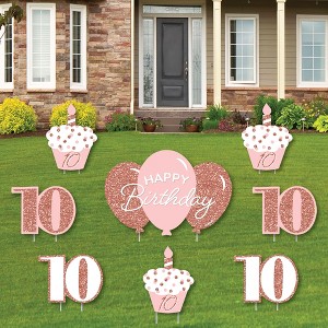 Big Dot of Happiness 10th Pink Rose Gold Birthday - Yard Sign and Outdoor Lawn Decorations - Happy Birthday Party Yard Signs - Set of 8 - 1 of 4