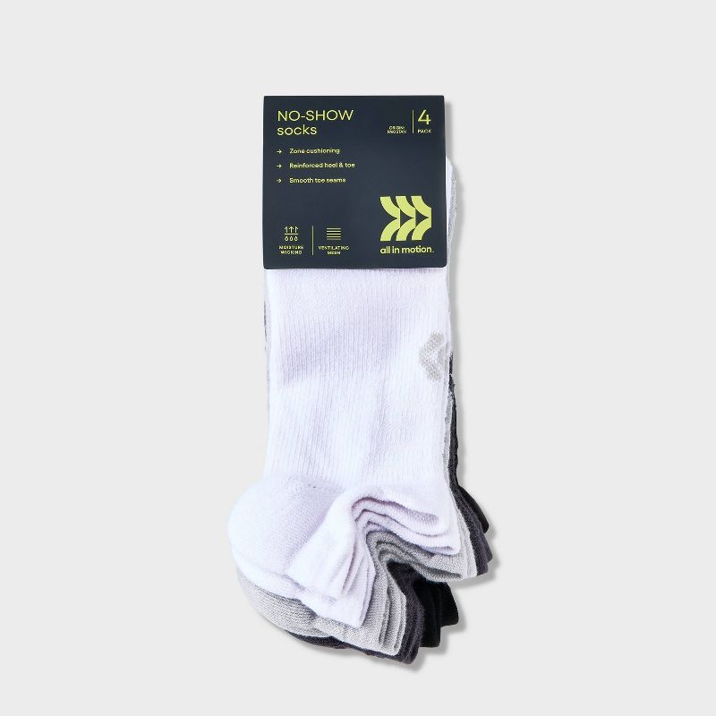 Women&#39;s 4pk Interval Double Tab No Show Socks - All In Motion&#8482; Gray/White/Black 4-10, 2 of 4
