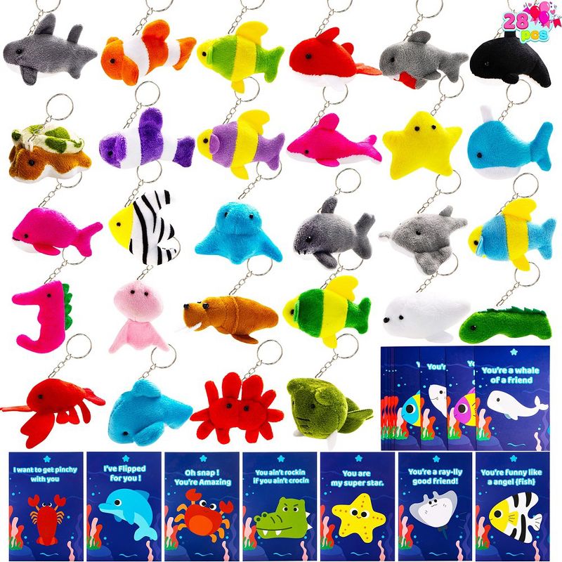 JOYIN 28 packs Valentines Mini Animal Plush Toys with Cards Valentine's Classroom Exchange Gift for Kids, School Game Prizes, 1 of 8