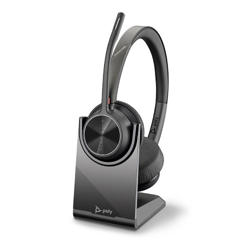 Poly Voyager 4320 UC Wireless Headset Charge Stand Headphones with Boom Mic Connect to PC Mac via USB C Bluetooth Adapter Cell via Bluetooth