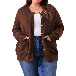 Agnes Orinda Women's Plus Size Classic Long Sleeve Knit Casual Front Button Down Cardigan - 1 of 4