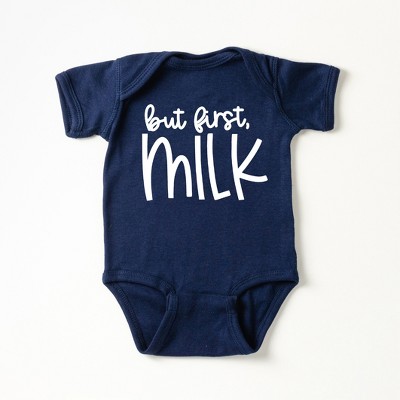 The Juniper Shop But First Milk Baby Bodysuit - 6mo - Navy