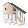 2 Tier Wooden Rabbit Hutch with Ramp Removable Tray and Waterproof Roof,55'' Outdoor Bunny Cage with Run,Natural - LAOTIES - 2 of 4