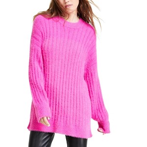 Hippie Rose Womens Ribbed-Knit Eyelash Pullover Sweater, Pink, Large - 1 of 1