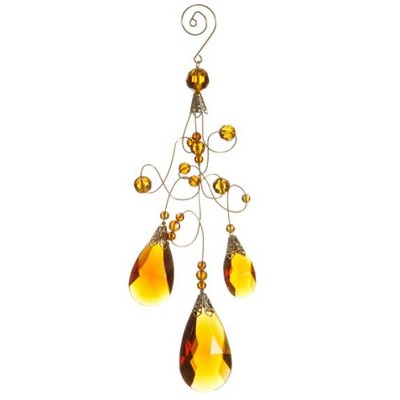 Allstate 9.75" Faceted Beaded Teardrop Scrolling Christmas Ornament - Amber/Gold