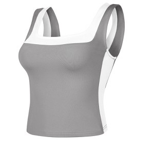 INSPIRE CHIC Women's Sleeveless Square Neck Crop Color Block Sports Summer Tank Top - 1 of 4