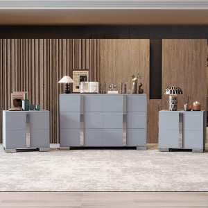 ORRD Grey Mirrored Nightstand with 2 Drawers & Metal Handles, Elegant Bedside Table for Bedroom or Living Room, Modern Glam Accent Cabinet - 1 of 4