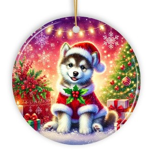 Merry Holly Berry Siberian Husky Ornament, Whimsical Christmas Tree Decor| OrnamentallyYou - 1 of 4
