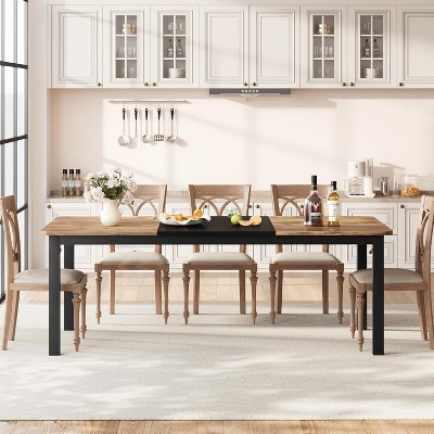 Industrial Dining Table for 6-8 People, 78.7" Long Wooden Kitchen Table with Sturdy Metal Frame - Seats 6 Rectangular Counter