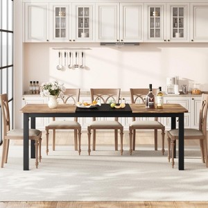 Industrial Dining Table for 6-8 People, 78.7" Long Wooden Kitchen Table with Sturdy Metal Frame - Seats 6 Rectangular Counter - 1 of 4