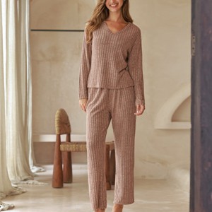 Women's Loungewear Mocha Cozy Rest & Relaxation Brown Pajama Set - Cupshe - 1 of 4