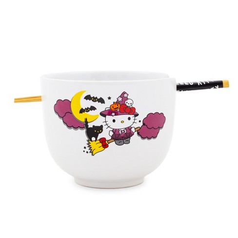 Hello Kitty Glass Mug w/ Topper & Spoon Halloween Witch
