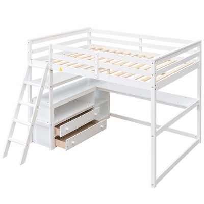YOOCOZZ Loft Bed with Built-in Desk, Shelves and Storage Drawers