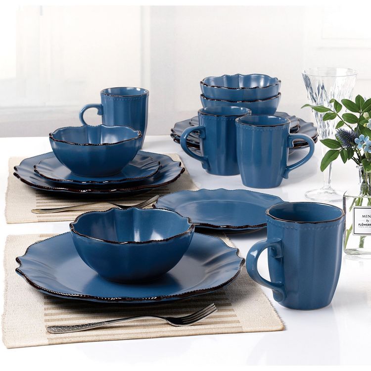 Lorren Home Trends 16 Piece Scalloped Edge Yale Blue Dinnerware, 6 of 6