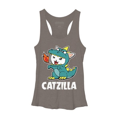 Women's Design By Humans Catzilla Halloween Costume Dragon Monster Kitten Cats Lover By lenxeemyeu Racerback Tank Top