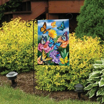 Vibrant Spring Garden Flag with Butterflies and Flowers