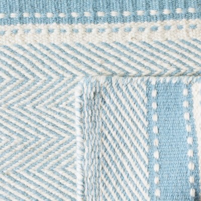 Light Blue and Ivory Striped Wool Flatweave Rug
