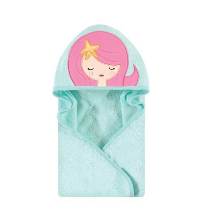 Hudson Baby Infant Girl Cotton Animal Face Hooded Towel, Mermaid, One Size