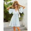 WhizMax Women's Summer V Neck Ruffle Mini Dress Floral Casual High Waist Short Swing A-line Formal Dress with Belt - 4 of 4