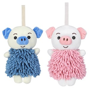 REGALWOVEN Bathroom Kitchen Cute Cartoon Piggy Chenille Soft Absorbent Hand Towel 2 Packs 7" x 11" - 1 of 4