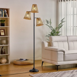 Maxax Rattan Floor Lamp， 72.25" 3-Light Adjustable Swing Arm Floor Lamp for Bedroom, Office, Home, Nursery, Hotel - 1 of 4