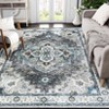 Boho Floral Vintage Faux Wool Washable Area Rug Ultra Thin Stain Resistant Pet Friendly Non Slip Accent Carpet for Living Room Bedroom Kitchen - 2 of 4