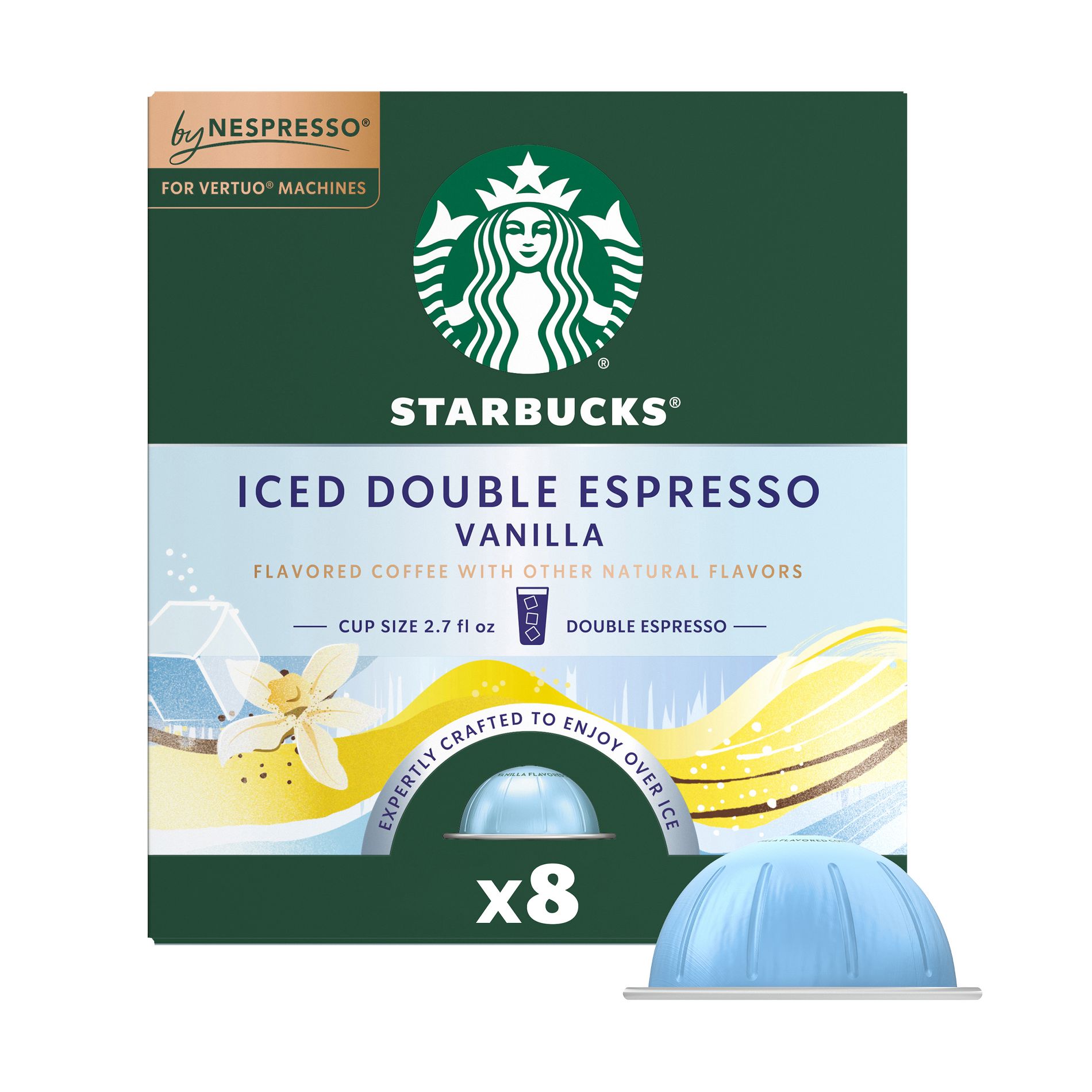 Starbucks by Nespresso Vertuo Line Iced Double Espresso Vanilla Flavored Light Roast Coffee Pods