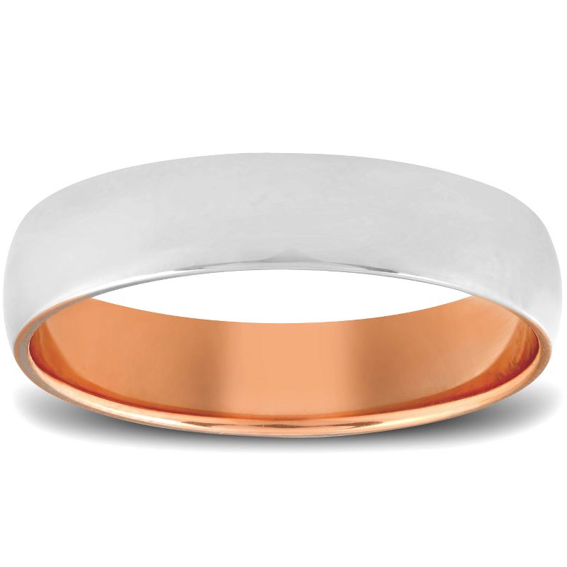 Pompeii3 Rose Gold Two Tone Mens 5MM Dome Wedding Band Plain Polished Ring 10k, 1 of 4